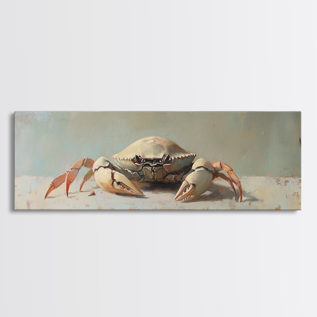 Coastal Crab Still Life Wall Art, Ocean Animal Canvas Print, Nautical Beach House Decor, Seafood Kitchen, Coastal Wall Decor