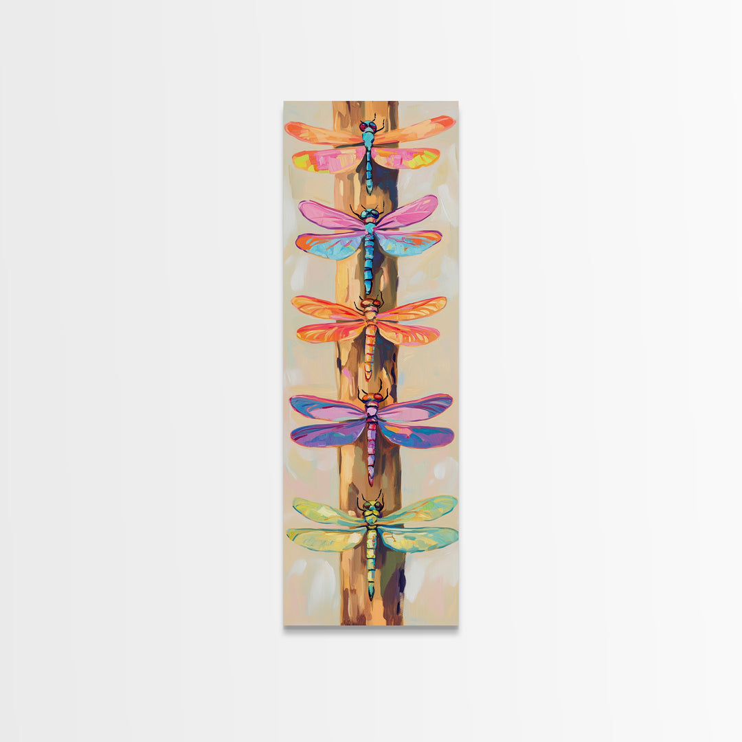 Rainbow Dragonflies On Rustic Wood Wall Art, Nature Inspired Art, Insect Art Print, Whimsical Wall Decor, Garden Decor Gift