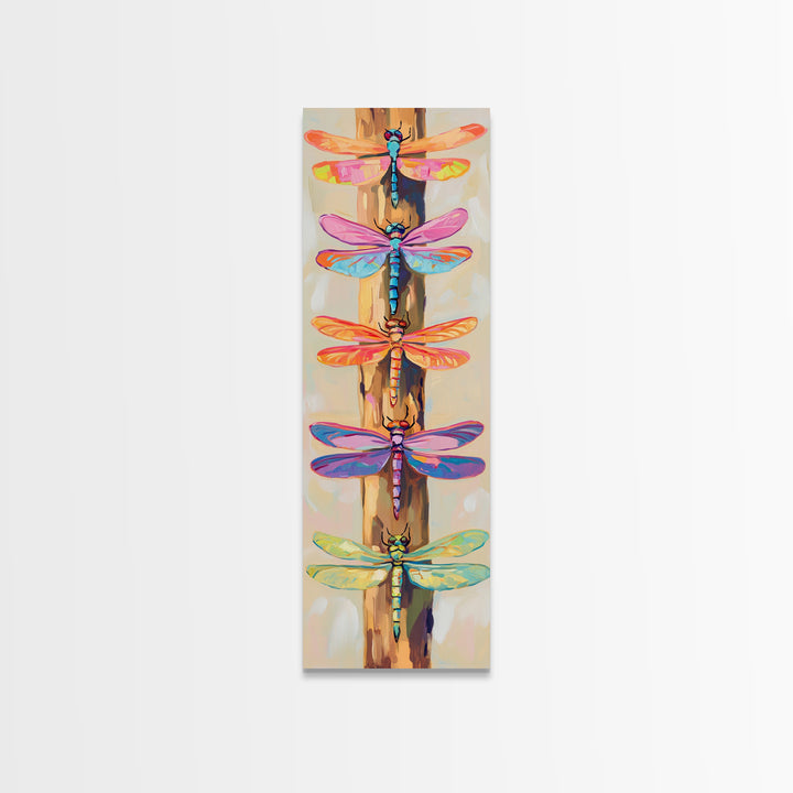 Rainbow Dragonflies On Rustic Wood Wall Art, Nature Inspired Art, Insect Art Print, Whimsical Wall Decor, Garden Decor Gift