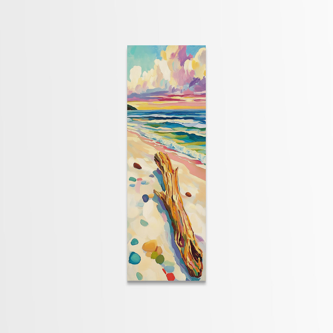 Ocean Driftwood Sunset Canvas Print, Coastal Wall Art, Beach House Decor, Seascape Painting, Living Room Wall Decor, Ocean Wall Art