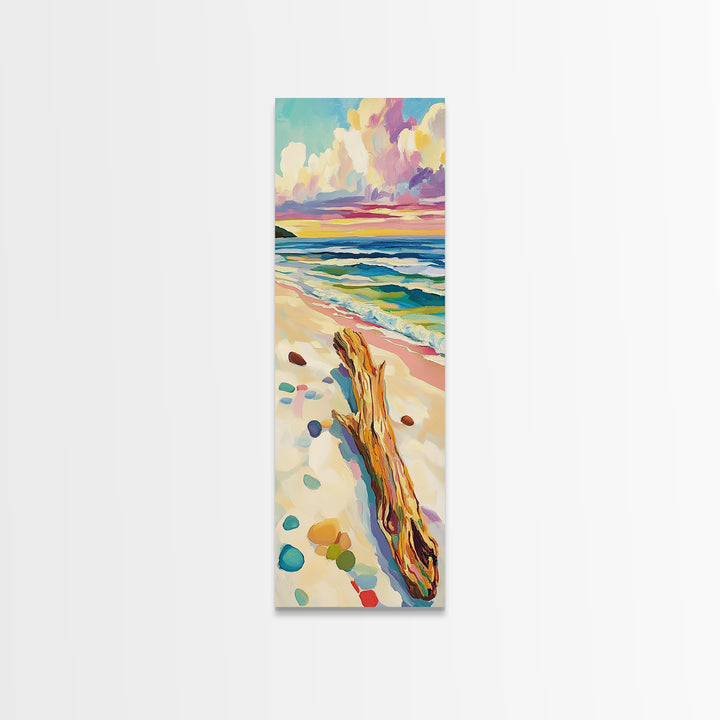 Ocean Driftwood Sunset Canvas Print, Coastal Wall Art, Beach House Decor, Seascape Painting, Living Room Wall Decor, Ocean Wall Art
