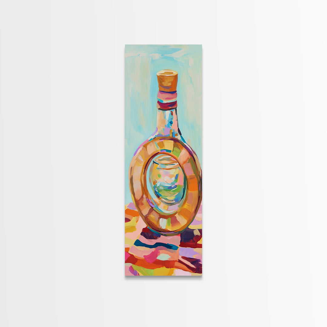 Colorful Glass Bottle Still Life Canvas Print, Modern Kitchen Wall Art, Eclectic Home Decor, Bright Bar Cart Art Print, Housewarming Gift