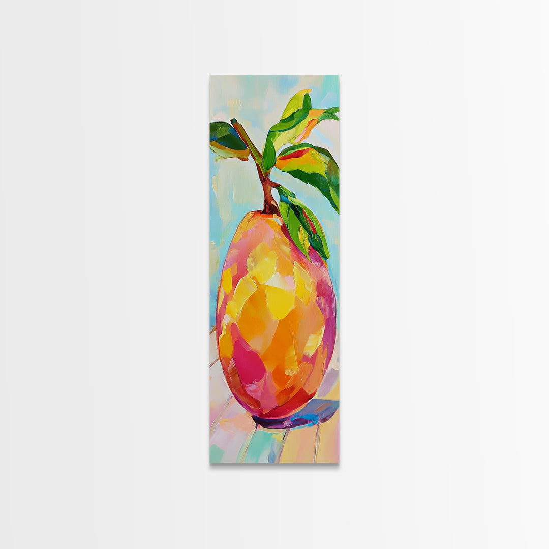 Bright Mango Fruit Painting Wall Art, Colorful Kitchen Decor, Tropical Botanical Art Print, Farmhouse Kitchen Canvas Print