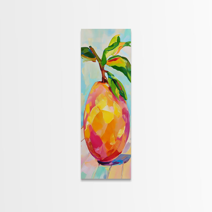 Bright Mango Fruit Painting Wall Art, Colorful Kitchen Decor, Tropical Botanical Art Print, Farmhouse Kitchen Canvas Print