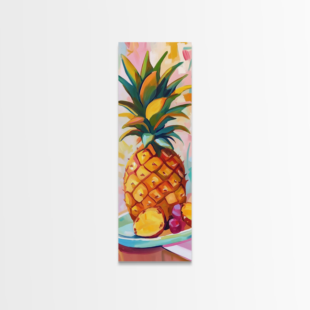 Vibrant Pineapple Still Life Canvas Print, Tropical Kitchen Wall Art, Colorful Fruit Art, Beach House Decor, Summer Gift