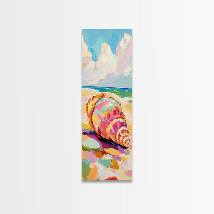 Large Seashell On Sunny Beach Canvas Print, Coastal Wall Art, Ocean Decor, Beach House Art Print, Summer Housewarming Gift