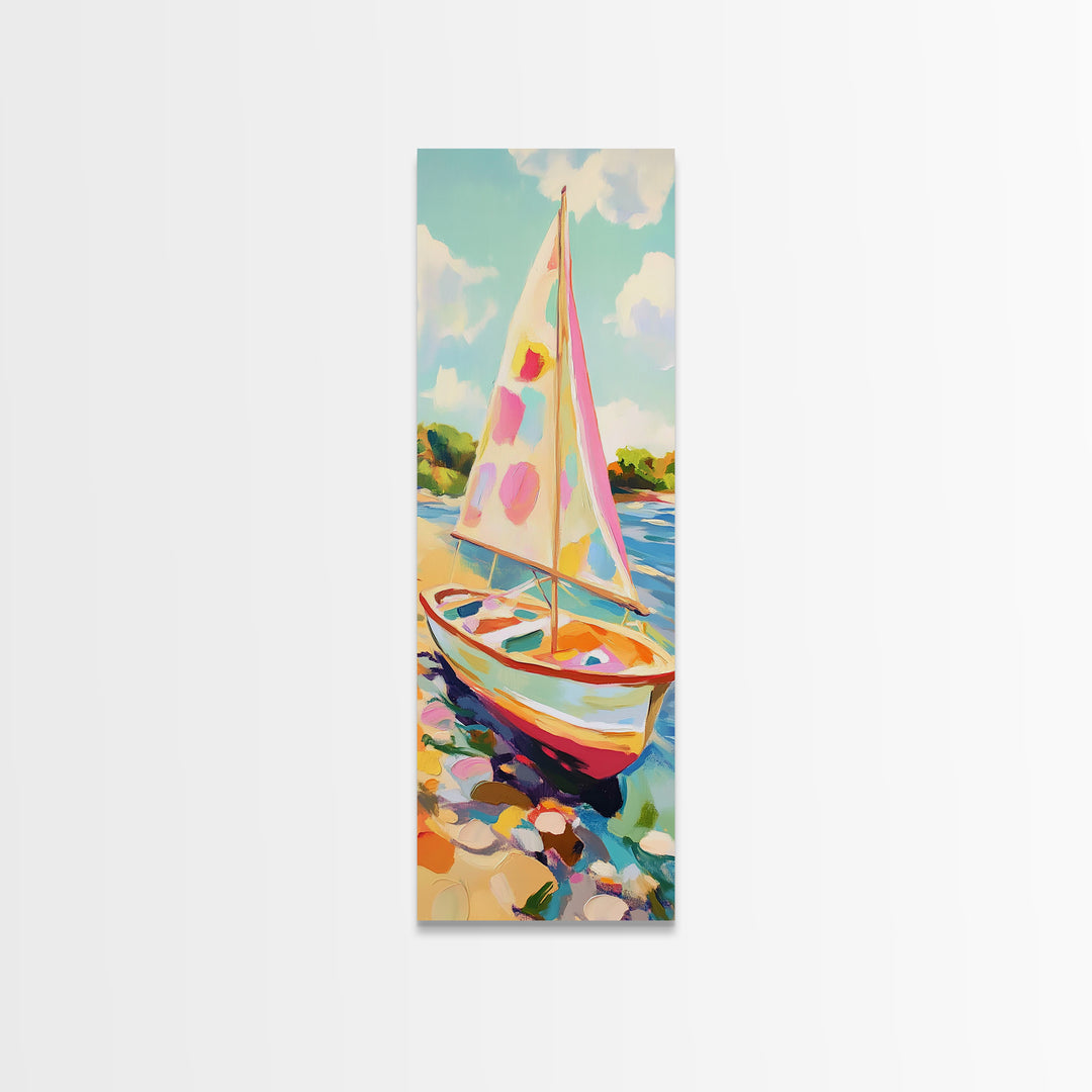 Sunny Sailboat On Blue Water Canvas Print, Nautical Wall Art, Summer Coastal Home Decor, Beach House Gift, Lake House Art