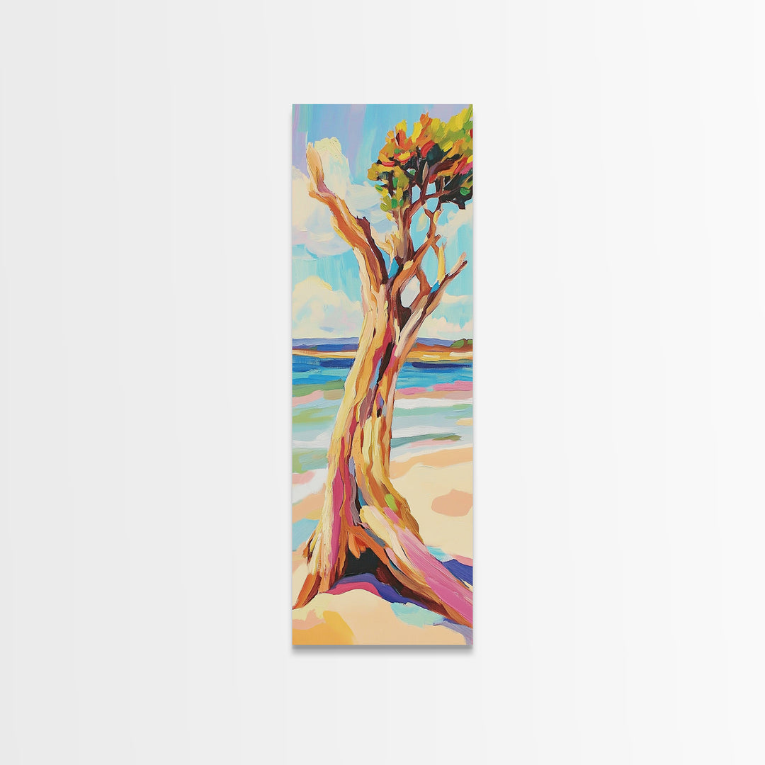 Twisted Driftwood Tree On Beach Wall Art, Coastal Landscape Print, Ocean Wall Decor, Nautical Home Decor, Living Room Art