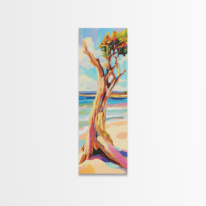 Twisted Driftwood Tree On Beach Wall Art, Coastal Landscape Print, Ocean Wall Decor, Nautical Home Decor, Living Room Art