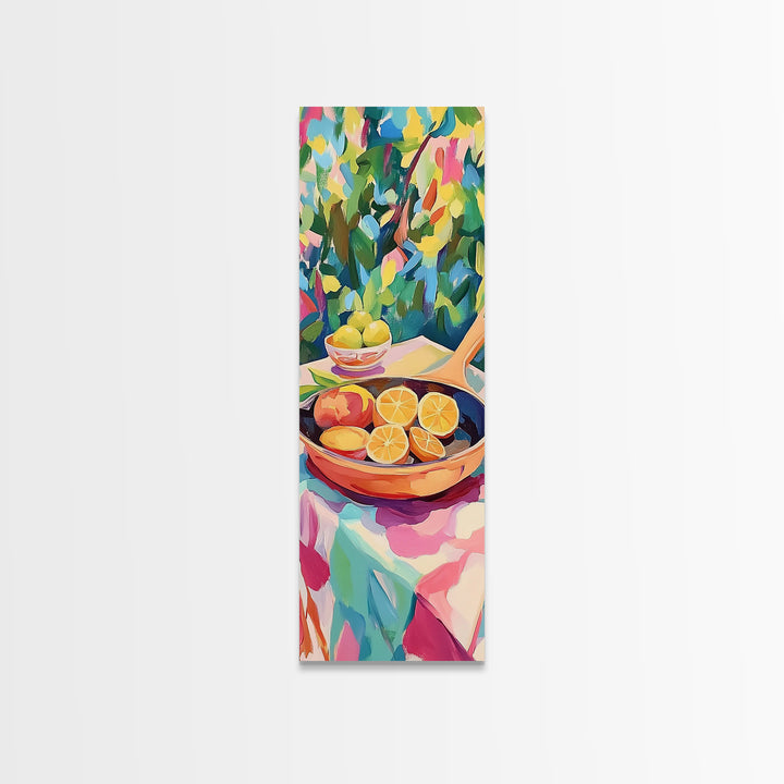 Fresh Citrus Slices In Copper Pan Canvas Print, Kitchen Wall Art, Lemon Decor, Mediterranean Food Art, Bright Dining Room Print