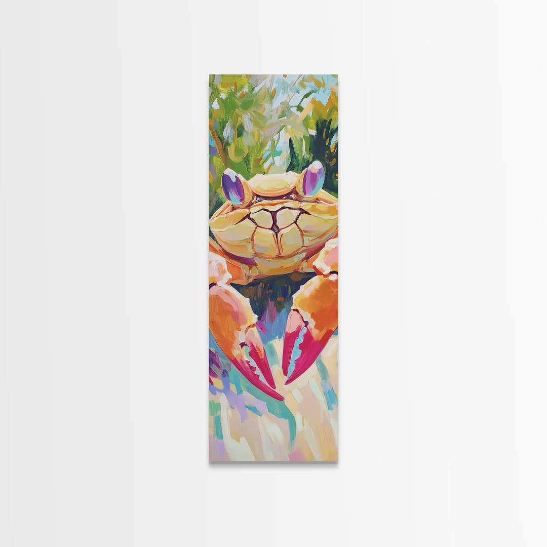 Bright Tropical Crab Portrait Canvas Print, Coastal Kitchen Wall Art, Nautical Beach House Decor, Sea Life Gift For Ocean Lovers