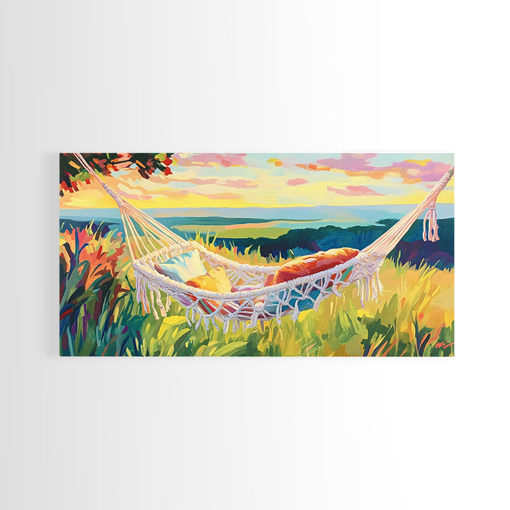White Hammock By Coastal Meadow Wall Art, Beach House Decor, Relaxing Art Print, Summer Landscape, Above Bed Decor, Living Room Wall Decor