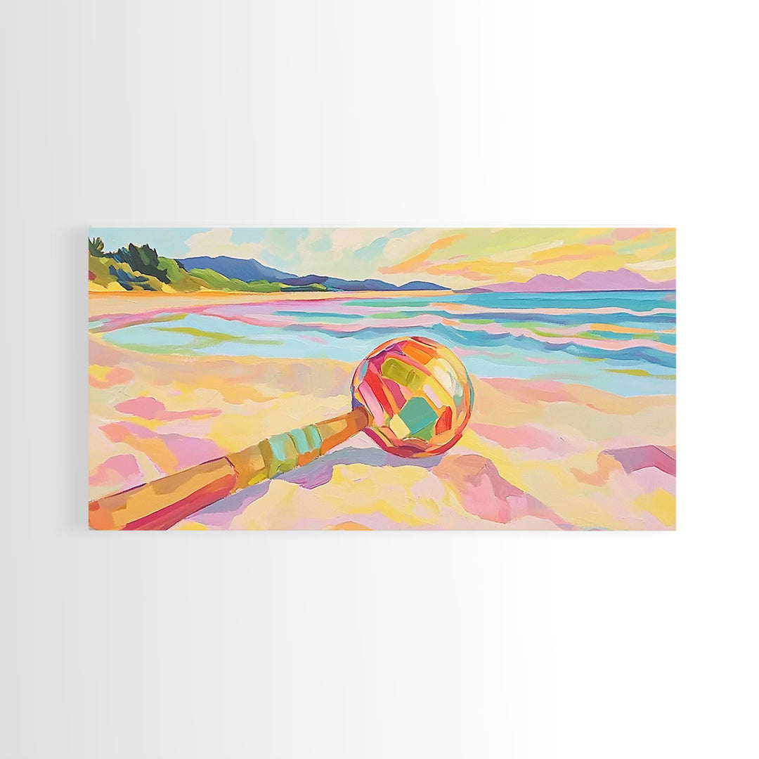 Colorful Paddle On Pastel Beach Wall Art, Coastal Wall Decor, Ocean Landscape Art, Summer Beach House Canvas Print Gift Idea