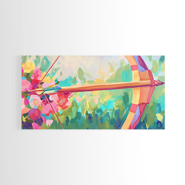 Floral Archery Bow And Arrow In Pastel Garden Wall Art, Whimsical Decor, Feminine Wall Art, Boho Wall Decor, Gift For Her