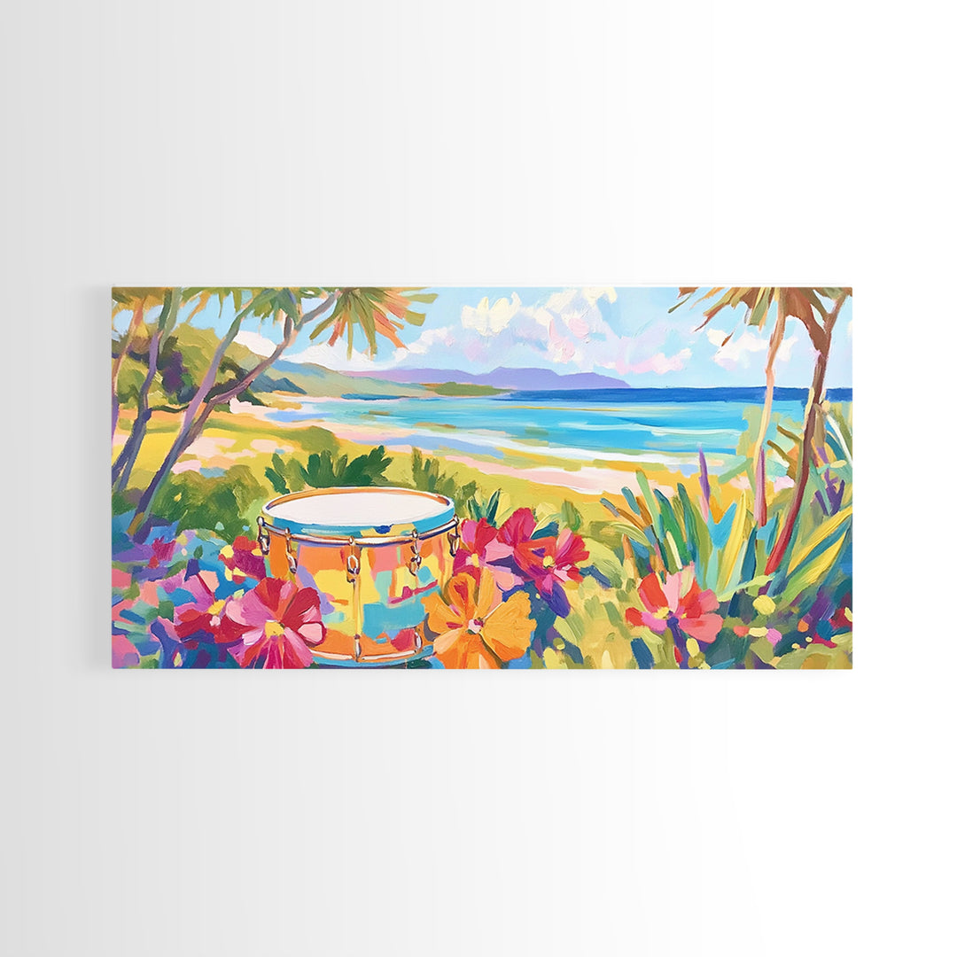Tropical Beach Drum By Blue Ocean Wall Art, Coastal Wall Art, Beach House Decor, Vibrant Tropical Decor, Living Room Decor, Summer Gift