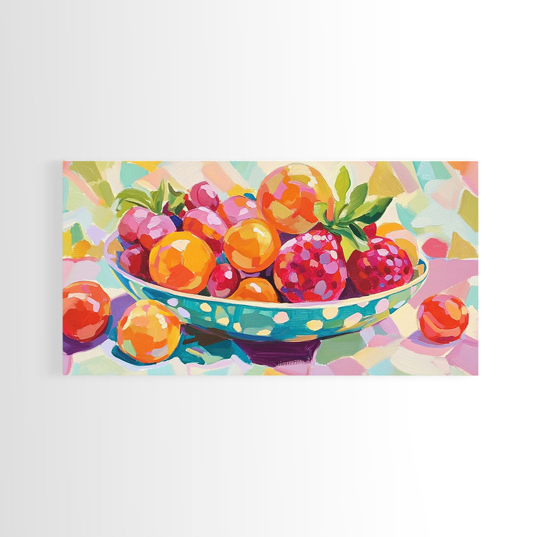 Bright Fruit Bowl With Berries Canvas Print, Colorful Kitchen Wall Art, Fruit Art Painting, Dining Room Prints, Foodie Gift