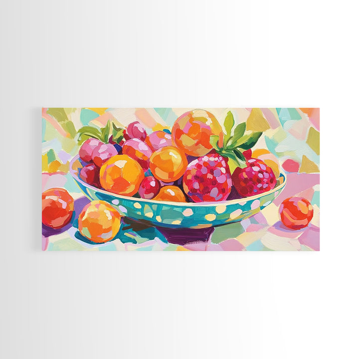 Bright Fruit Bowl With Berries Canvas Print, Colorful Kitchen Wall Art, Fruit Art Painting, Dining Room Prints, Foodie Gift