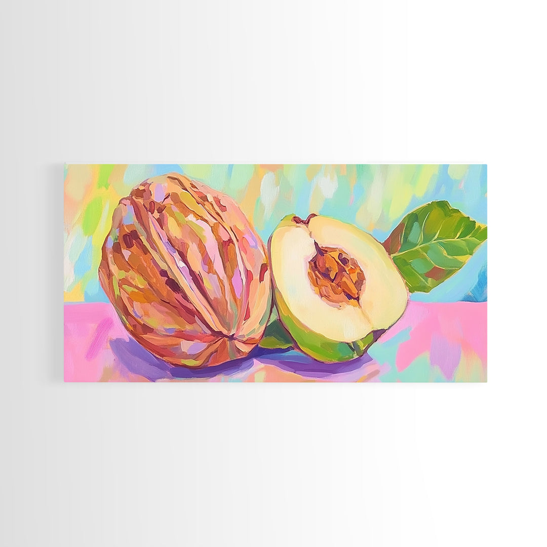 Tropical Cacao Pod And Cut Fruit Canvas Print, Colorful Kitchen Wall Art, Botanical Decor, Food Art Print, Housewarming Gift