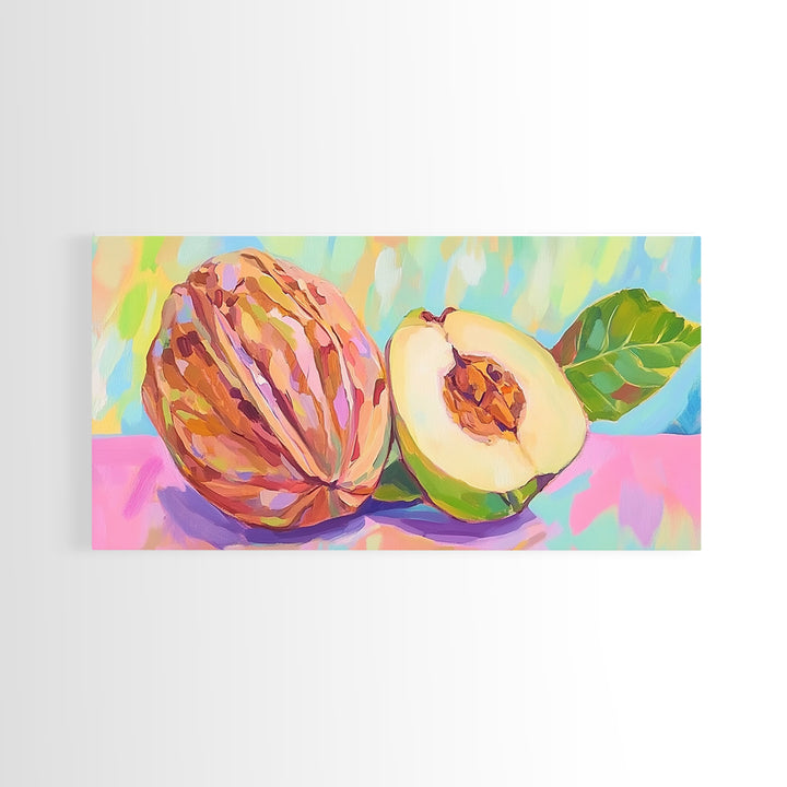 Tropical Cacao Pod And Cut Fruit Canvas Print, Colorful Kitchen Wall Art, Botanical Decor, Food Art Print, Housewarming Gift