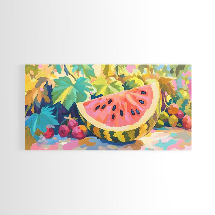Juicy Watermelon Slice Canvas Print, Colorful Kitchen Wall Art, Summer Fruit Poster, Dining Room Decor, Food Lover Gift Idea