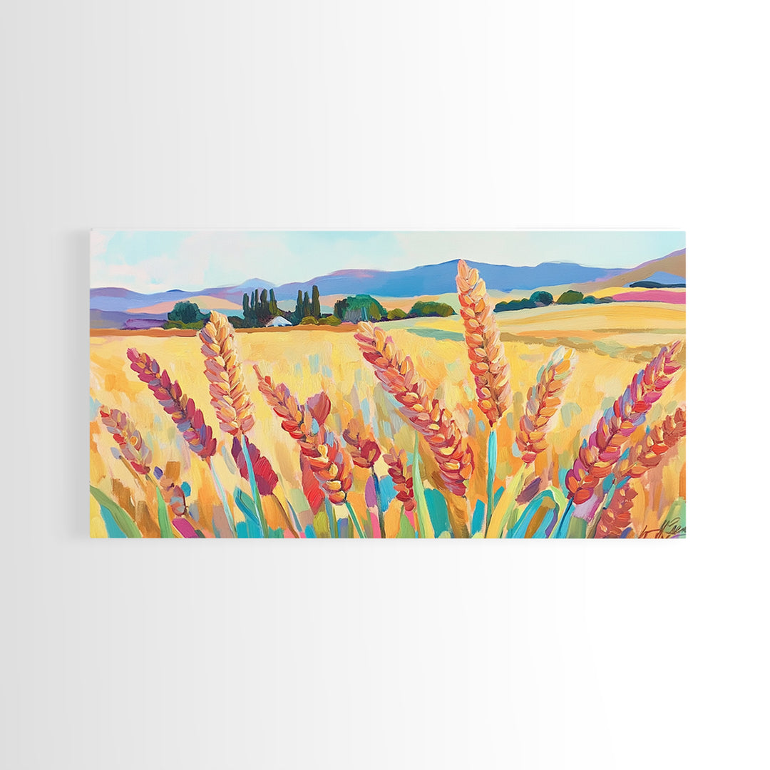 Golden Wheat Field Canvas Print, Rustic Country Landscape Art, Farmhouse Wall Decor, Kitchen Wall Art, Housewarming Gift