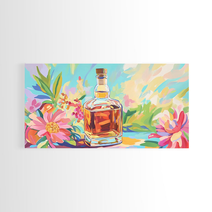 Amber Whiskey Bottle Wall Art, Colorful Bar Cart Decor, Cocktail Canvas Wall Art, Home Bar Poster, Housewarming Gift Idea