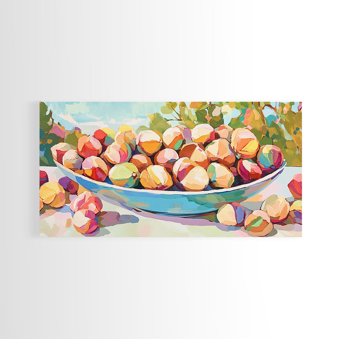 Sunlit Bowl Of Nuts Still Life Canvas Print, Colorful Kitchen Wall Art, Food Painting, Dining Room Decor, Housewarming Gift