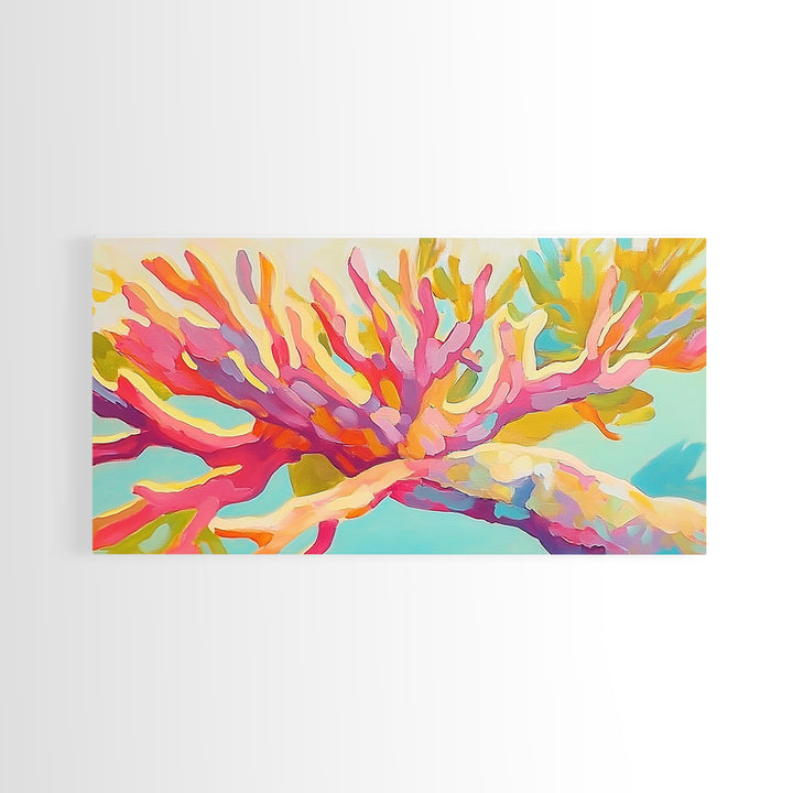 Bright Pink Coral Reef Branch Wall Art, Tropical Ocean Canvas Print, Coastal Decor, Marine Life Art, Vibrant Beach House Decor