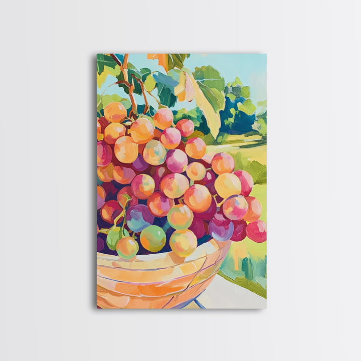 Bowl Of Rosy Grapes Canvas Print, Colorful Kitchen Wall Art, Vineyard Fruit Painting, Dining Room Decor, Housewarming Gift
