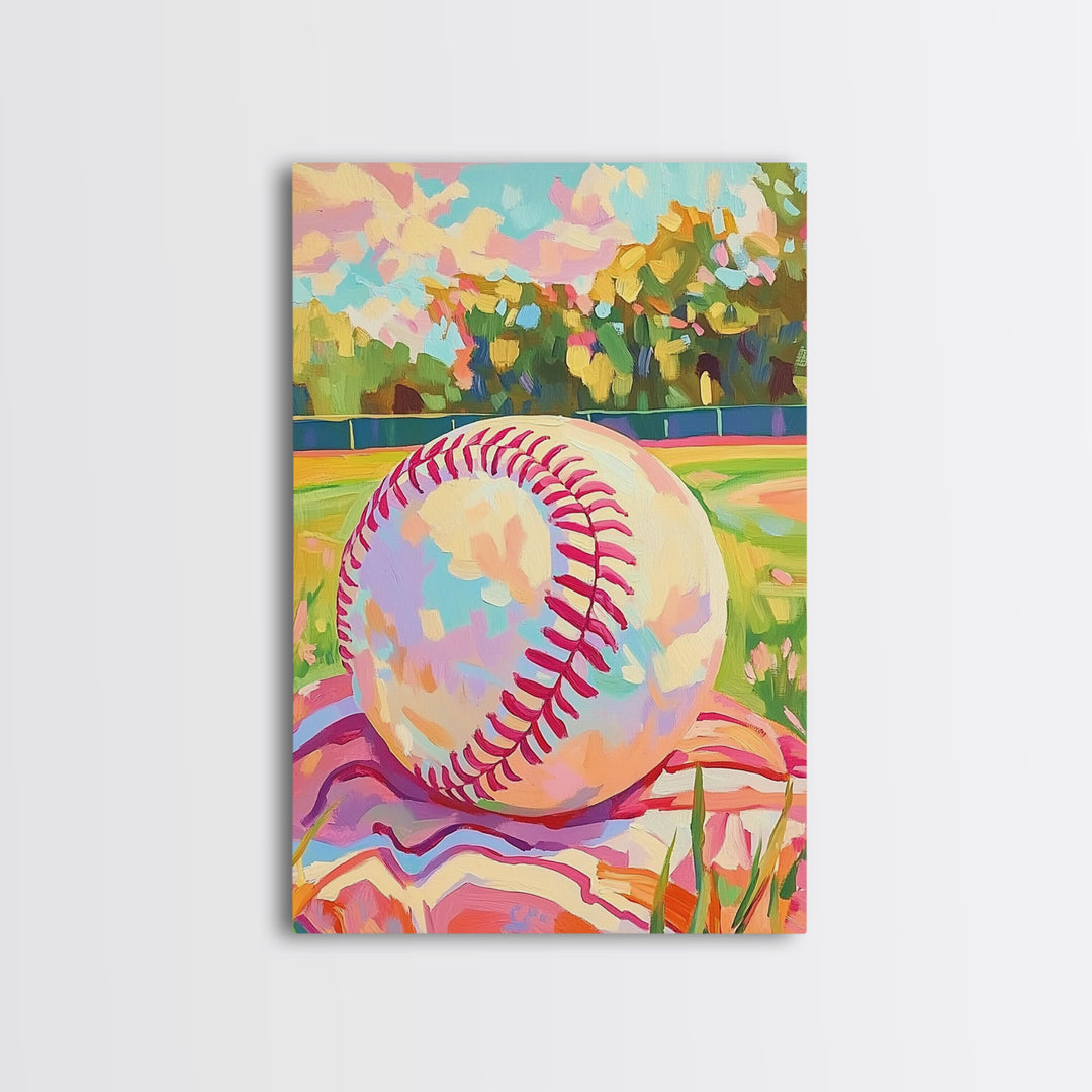 Pastel Baseball On Sunny Field Wall Art, Sports Wall Art, Boys Room Decor, Game Room Art, Baseball Decor, Gift For Him, Home Decor