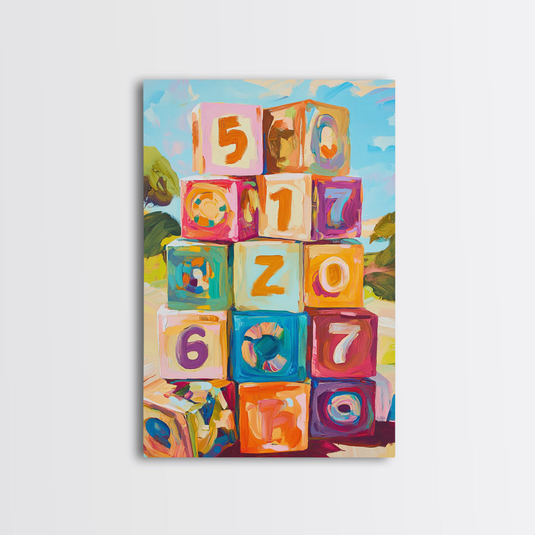Colorful Number Blocks Nursery Wall Art, Playful Kids Room Canvas Print, Baby Shower Gift, Whimsical Playroom Decor, Baby Nursery Art
