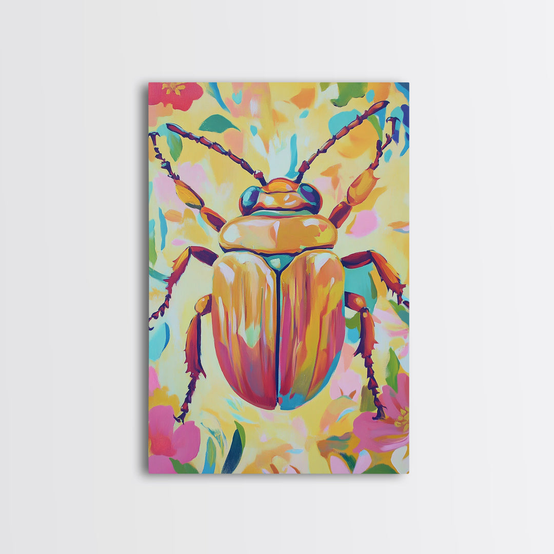 Golden Beetle Insect Wall Art, Colorful Animal Art, Whimsical Wildlife Print, Eclectic Home Decor, Nature Lover Gift, Insect Art