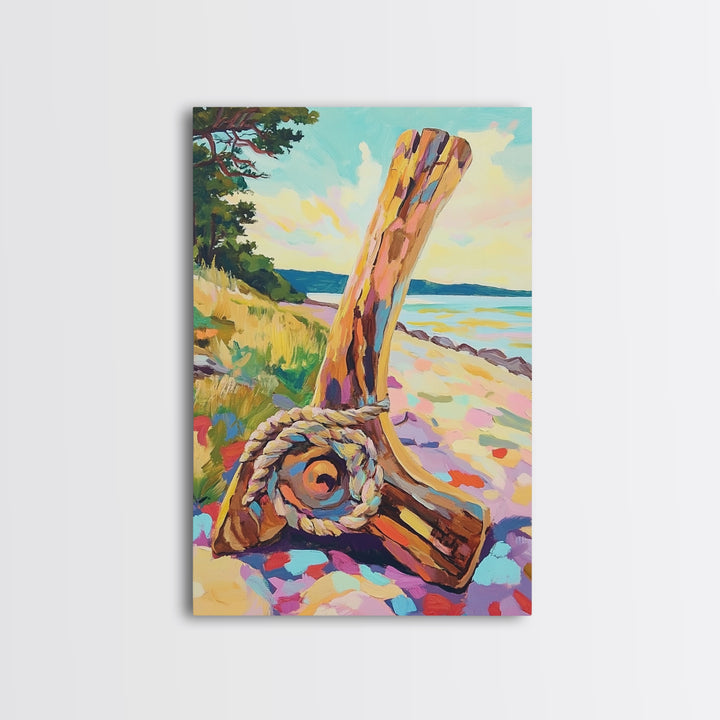 Driftwood Oar And Rope On Beach Canvas Print, Nautical Wall Art, Coastal Decor, Lake House Art, Gift For Him Or Her, Beach House Decor