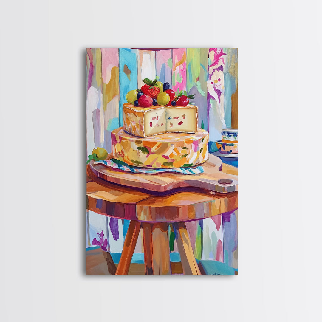 Cheese Board Still Life With Berries Canvas Print, Colorful Kitchen Wall Art, Eclectic Home Decor, Foodie Housewarming Gift