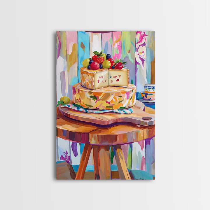 Cheese Board Still Life With Berries Canvas Print, Colorful Kitchen Wall Art, Eclectic Home Decor, Foodie Housewarming Gift