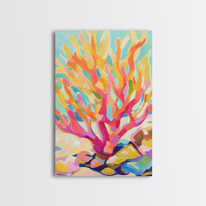 Vibrant Coral Reef In Pink And Gold Canvas Print, Coastal Wall Art, Ocean Life Decor, Tropical Beach House Art Print Gift