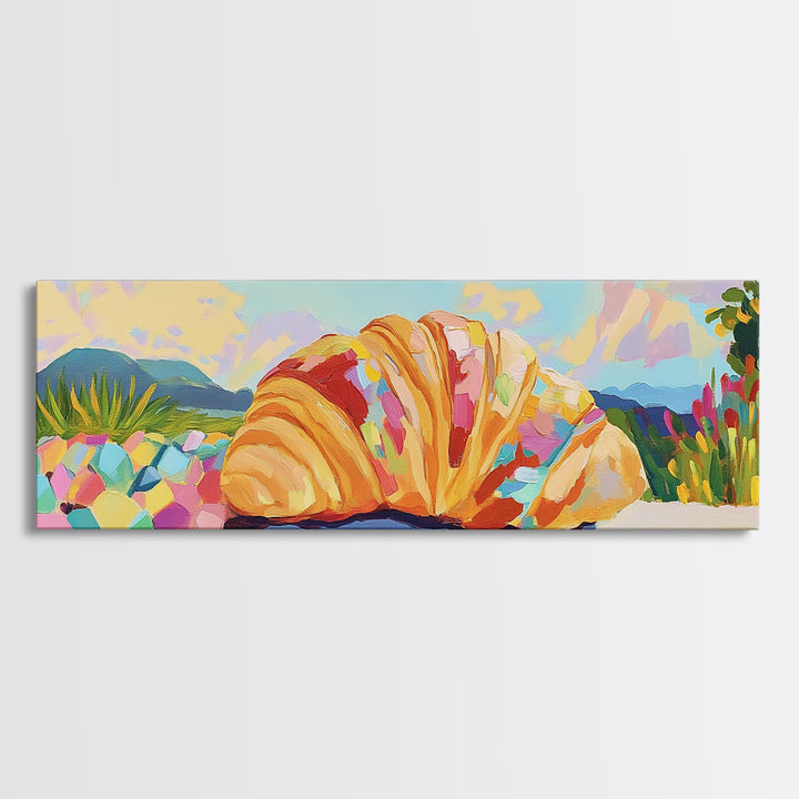Giant Croissant By Sunny Coast Canvas Print, Whimsical Kitchen Wall Art, Bakery Decor, French Pastry Art, Cafe Poster, Home Decor