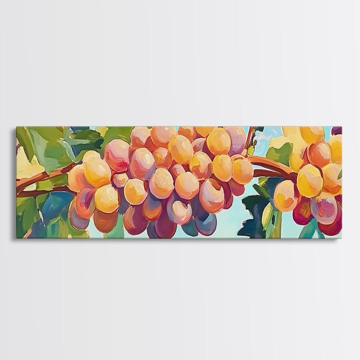 Golden Grapes On Sunlit Vineyard Vine Canvas Print, Winery Wall Art, Wine Lover Gift, Rustic Kitchen And Dining Room Decor