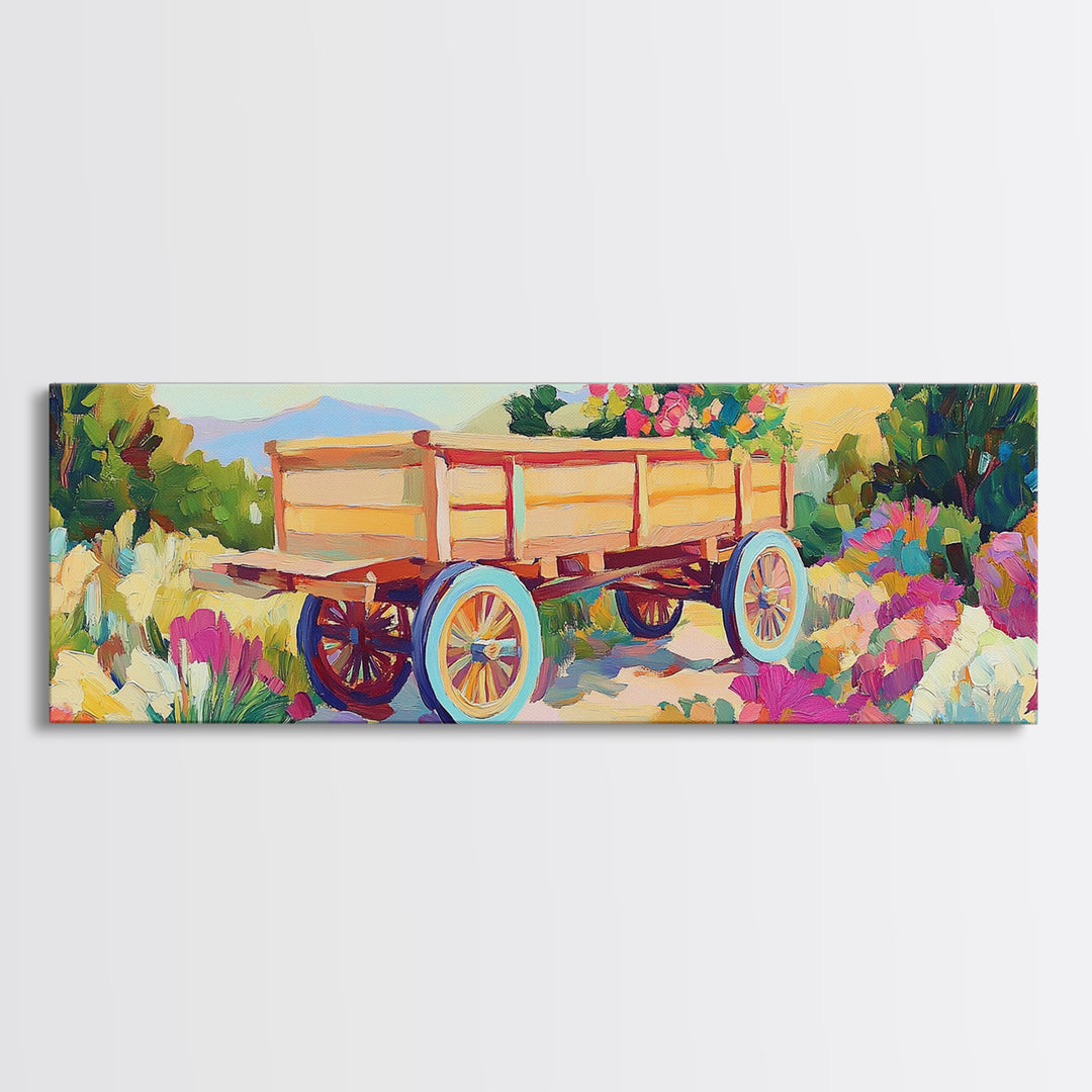 Wooden Garden Wagon In Blooming Desert Wall Art, Rustic Farmhouse Decor, Country Landscape Art Print, Housewarming Gift For New Home