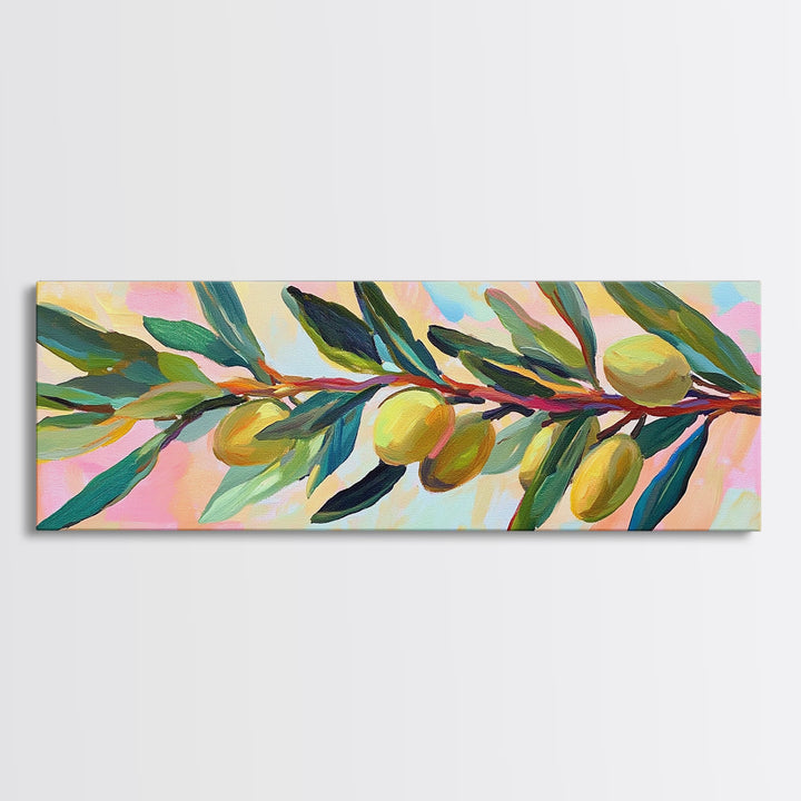 Olive Branch With Green Leaves Canvas Print, Mediterranean Kitchen Wall Art, Botanical Wall Decor, Tuscan Home Decor Gift