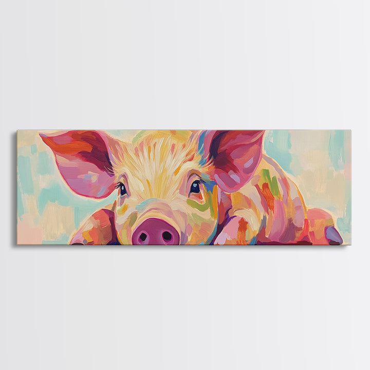Playful Piglet Portrait Framed Canvas Print, Whimsical Farm Animal Wall Art, Cute Nursery Decor, Farmhouse Home Decor Gift