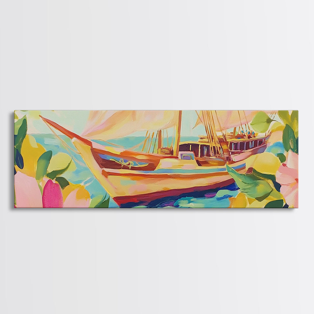 Tropical Sailboat In Turquoise Water Canvas Print, Coastal Wall Art, Nautical Beach House Decor, Ocean Landscape Housewarming Gift