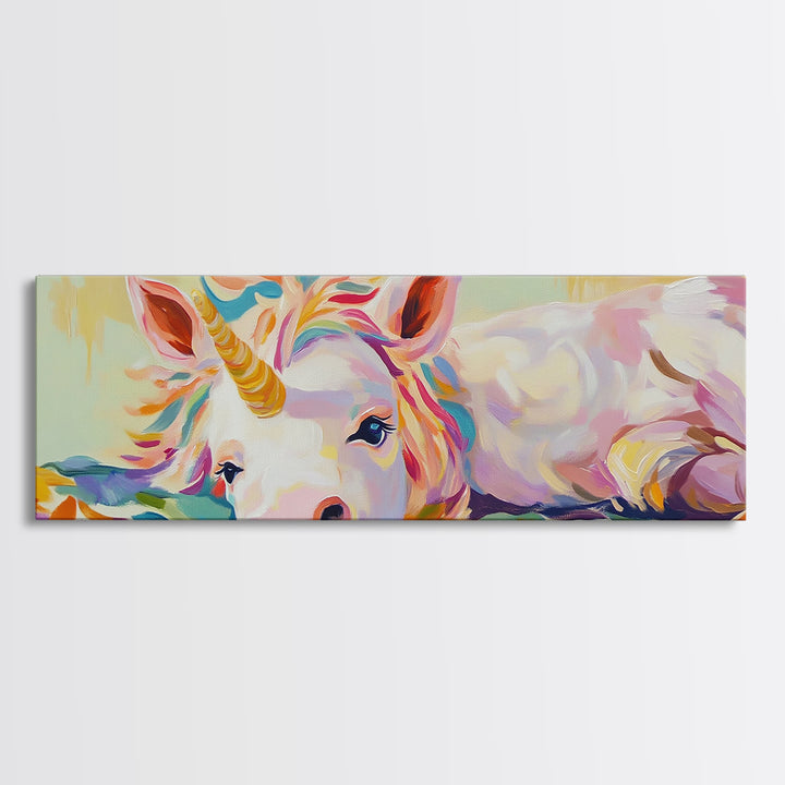 Pastel Resting Unicorn Canvas Print, Whimsical Fantasy Art, Girls Room Decor, Nursery Wall Art, Magical Kids Room Decor Print