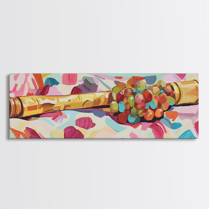 Golden Rolling Pin With Grapes Still Life Wall Art, French Kitchen Canvas Print, Wine Decor, Food Lover Housewarming Gift