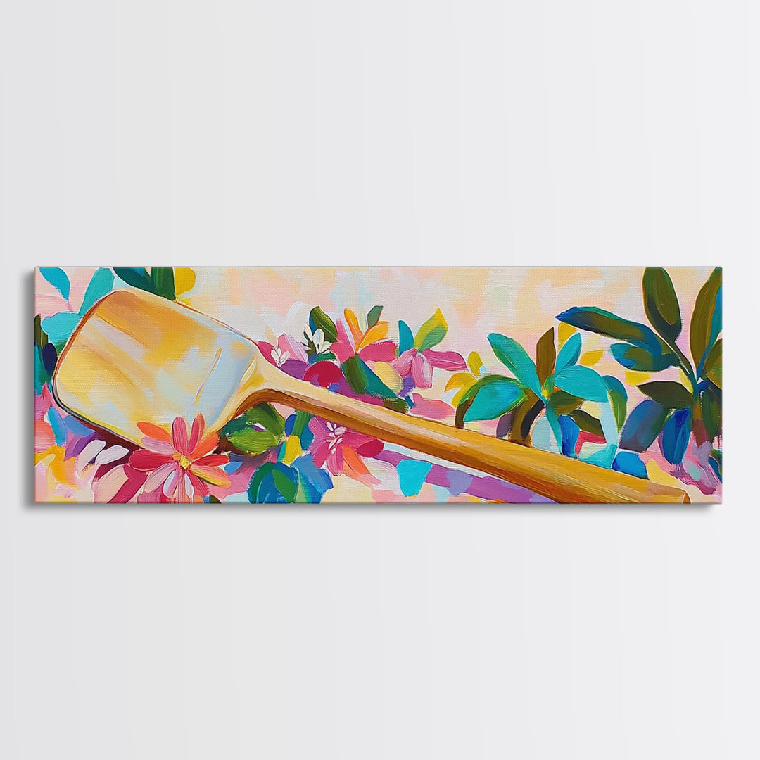 Wooden Paddle With Tropical Flowers Wall Art, Coastal Canvas Print, Beach House Decor, Nautical Wall Art, Tropical Decor