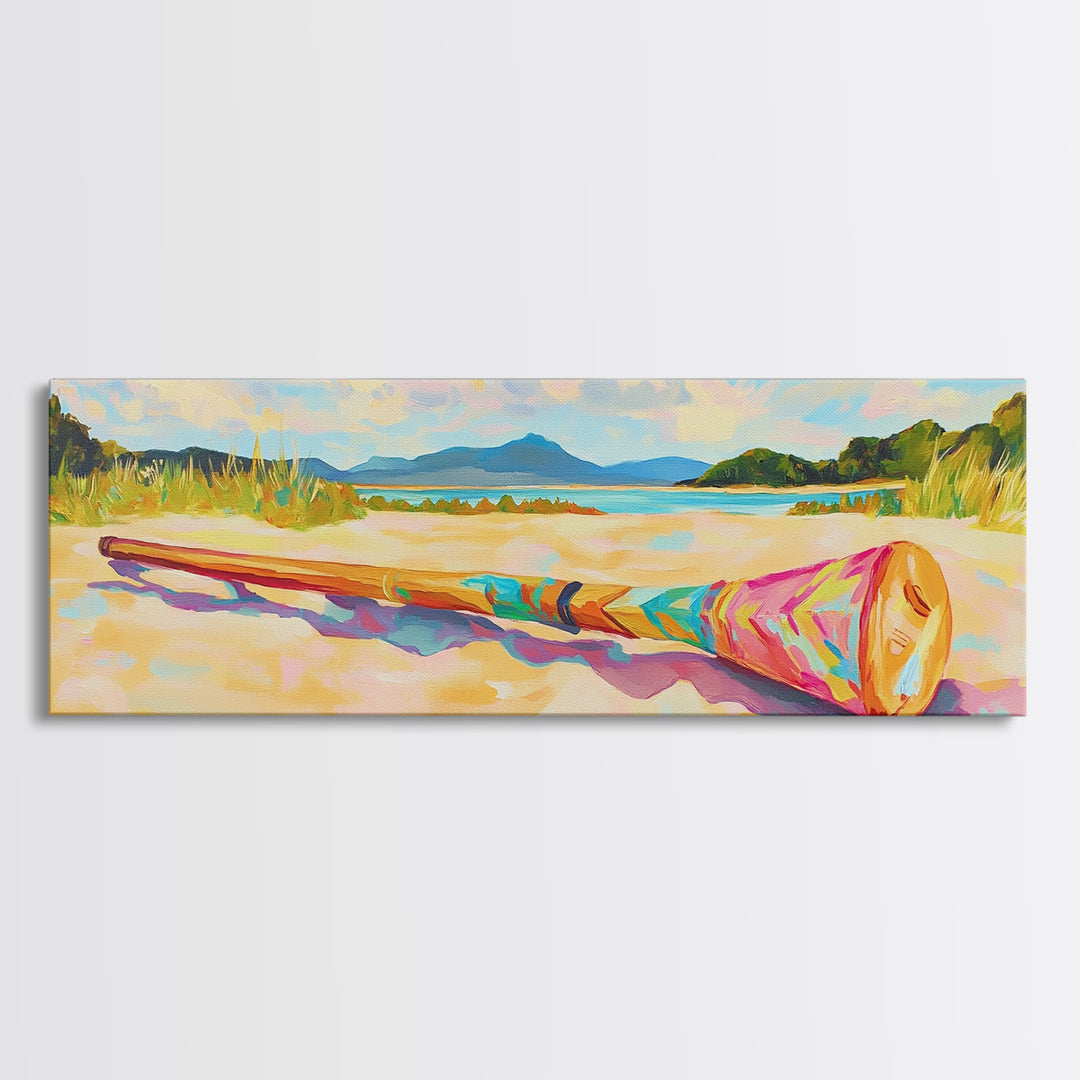 Sunny Beach With Colorful Rolled Mat Wall Art, Coastal Landscape Canvas Print, Ocean Decor, Summer Beach House Art Print