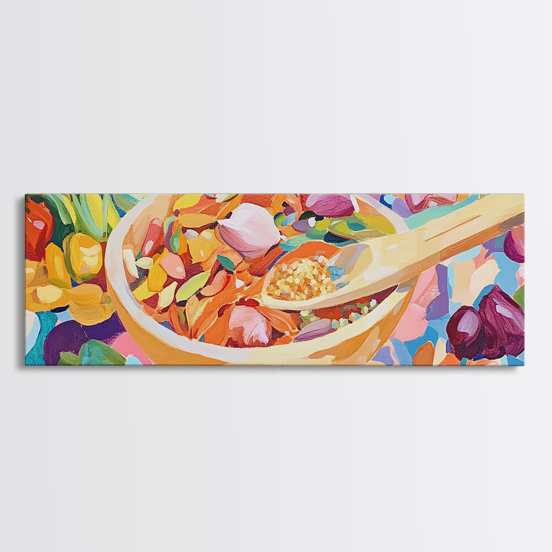Colorful Kitchen Spice Bowl Canvas Print, Whimsical Food Wall Art, Bright Dining Room Decor, Chef Gift, Housewarming Gift