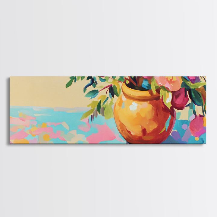 Orange Vase With Loose Floral Bouquet Wall Art, Minimalist Still Life Print, Warm Neutral Home Decor, Modern Wall Decor Gift