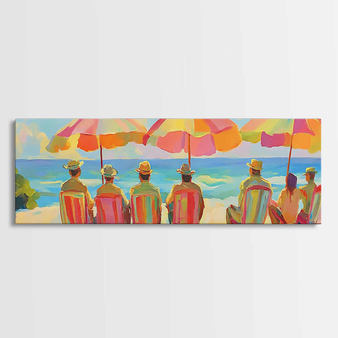 Beach Umbrellas With Seaside Chairs Wall Art, Coastal Canvas Print, Summer Beach Decor, Beach House Living Room Art, Ocean Wall Decor