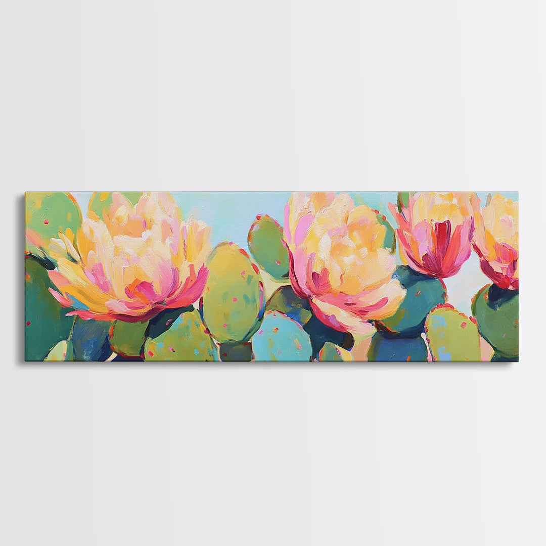 Prickly Pear Cactus Flowers Wall Art, Southwestern Canvas Print, Colorful Desert Decor, Botanical Art, Housewarming Gift